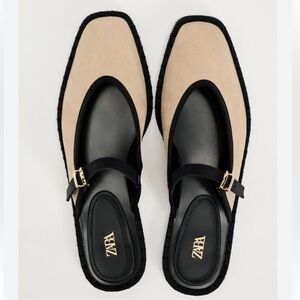 Zara Sling Back Ballet Flats Beige/Black  Size 37